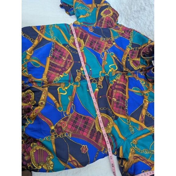 Avon Style women's sz Large 100% silk bomber jacket patch harness vintage 1990s - Picture 5 of 7